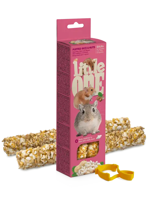 Gustare cu orez pufos si nuci pentru hamsteri, sobolani, soareci si gerbilii Little One, 2 x 55g