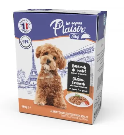 Hrana umeda pentru caini Plaisir Chef, File cu pui, orez si rosii, 12 x 380g