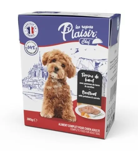 Hrana umeda pentru caini Plaisir Chef, Pate cu vita, cartofi si morcovi, 12 x 380g