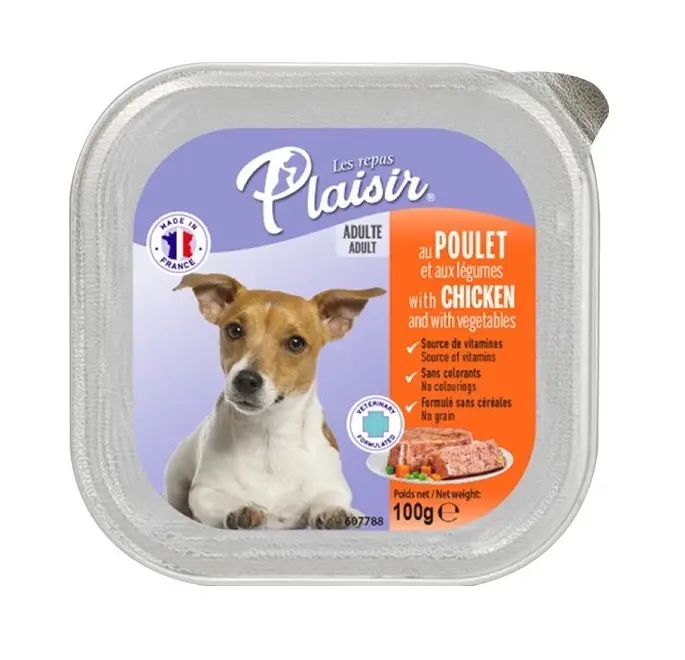 Hrana umeda pentru caini Plaisir, Pui, 100g