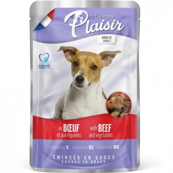 Hrana umeda pentru caini Plaisir, Vita, 100g