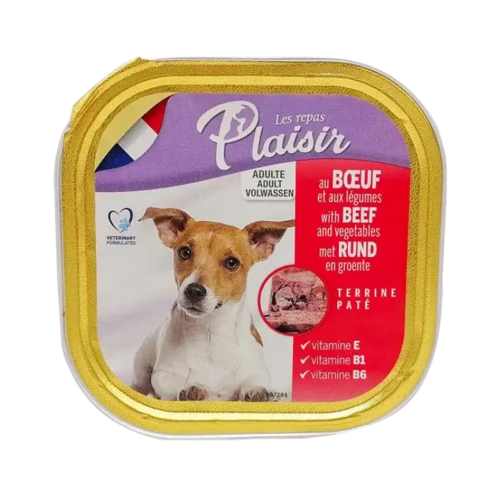 Hrana umeda pentru caini Plaisir, Vita, 300g