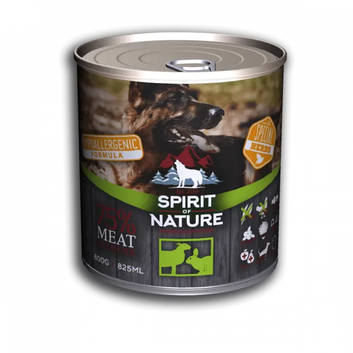 Hrana umeda pentru caini Spirit of Nature, Miel si iepure, Hipoalergenic, 6 x 800g