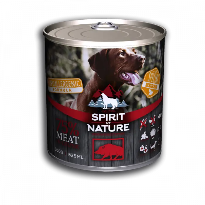 Hrana umeda pentru caini Spirit of Nature, Mistret, Hipoalergenic, 6 x 800g