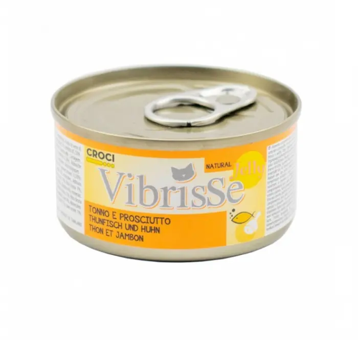 Hrana umeda pentru pisici Vibrisse Jelly, Ton si sunca de pui in aspic, 6 x 70g