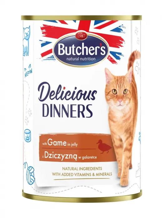 Hrana umeda pentru pisici Butcher s Delicious Dinners, Vanat in aspic, 400g