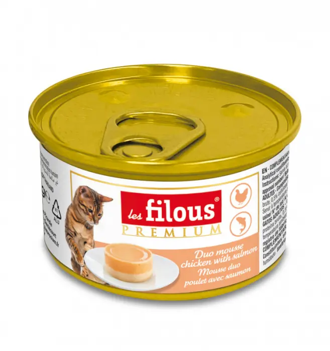 Hrana umeda pentru pisici Les Filous, Mousse de pui si somon, 85g