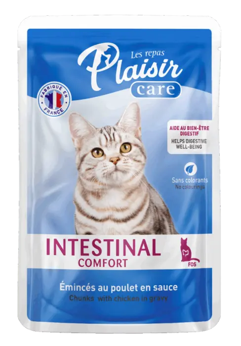 Hrana umeda pentru pisici Plaisir Intestinal Confort, Pui in sos, 12 x 85g