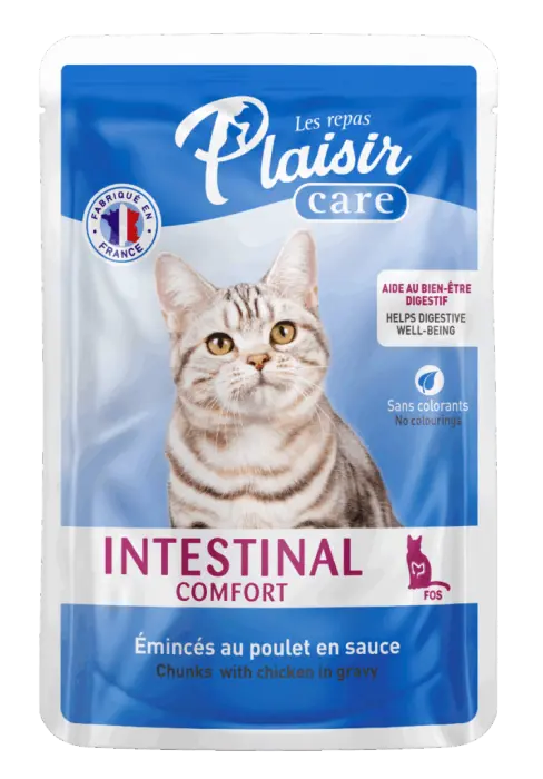 Hrana umeda pentru pisici Plaisir Intestinal Confort, Pui in sos, 85g
