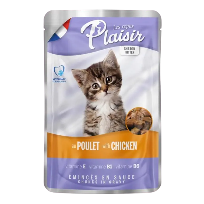 Hrana umeda pentru pisici Plaisir Kitten, Pui, 22 x 100g