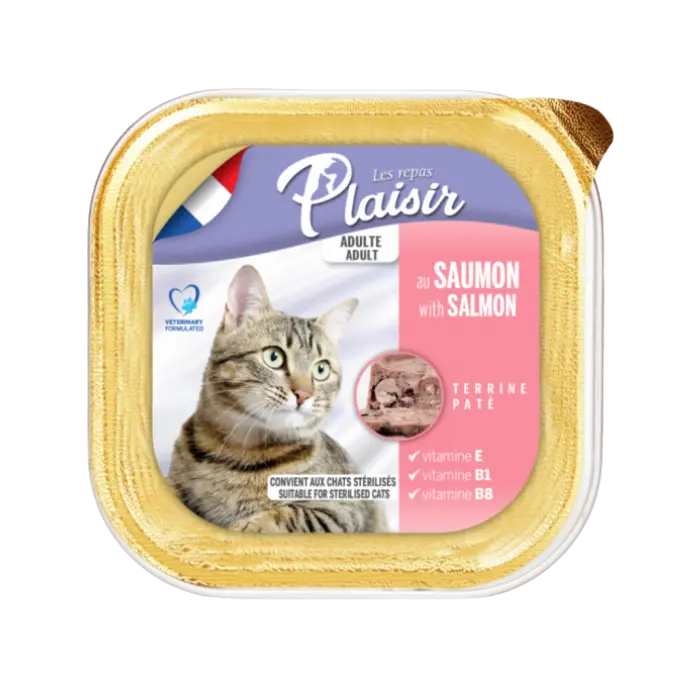 Hrana umeda pentru pisici Plaisir, Somon, 32 x 100g