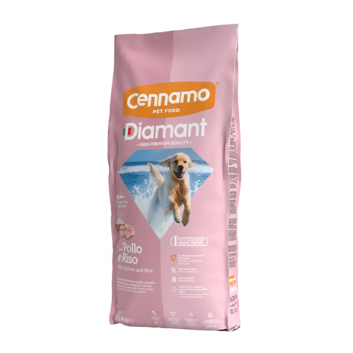 Hrana uscata pentru caini Cennamo Diamant Puppy,  Junior, Pui si orez, 15kg