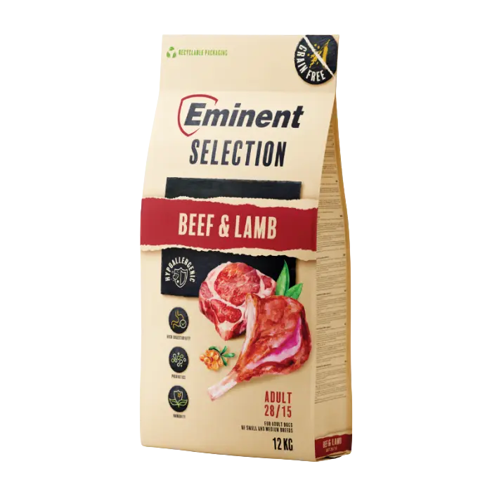 Hrana uscata pentru caini Eminent Selection Adult, Vita si miel, Grain free, 28 15, 12kg