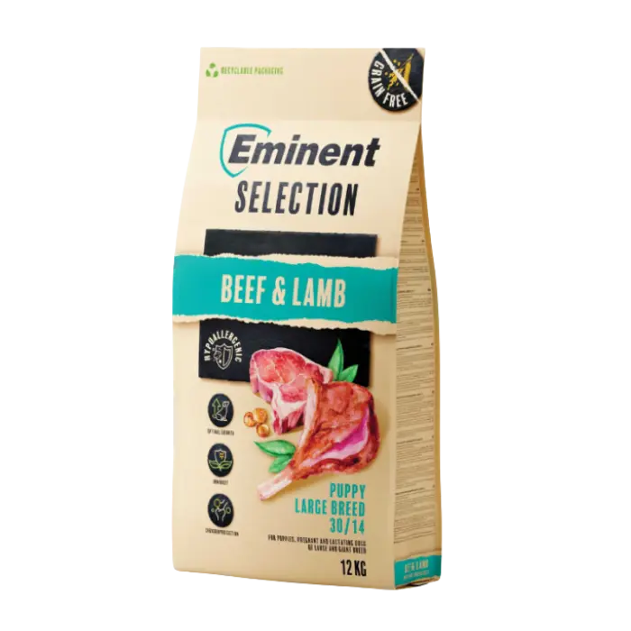 Hrana uscata pentru caini Eminent Selection Puppy Large, Vita si miel, Grain free, 30 14, 12kg