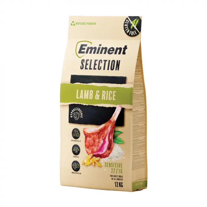 Hrana uscata pentru caini Eminent Selection Sensitive Adult, Miel si orez, Gluten free, 27 16, 12kg