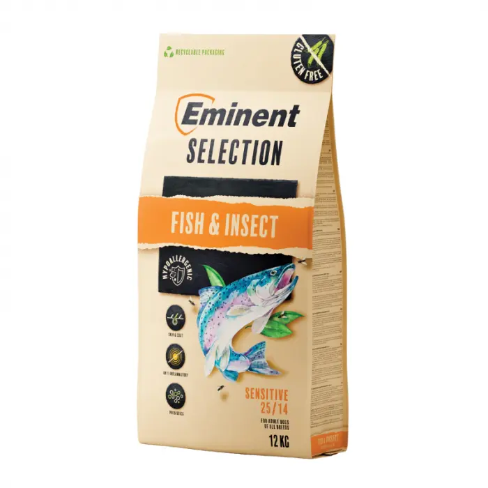 Hrana uscata pentru caini Eminent Selection Sensitive Adult, Peste si insecte, Gluten free, 25 14, 12kg