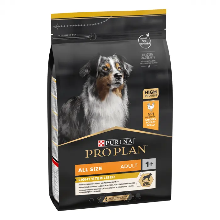 Hrana uscata pentru caini Purina Pro Plan Light, Sterilised, Pui, 3kg