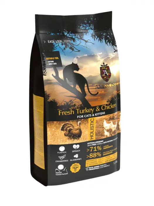 Hrana uscata pentru pisici Ambrosia Kitten, Curcan si pui, hipoalergenic, fara cereale, 5kg