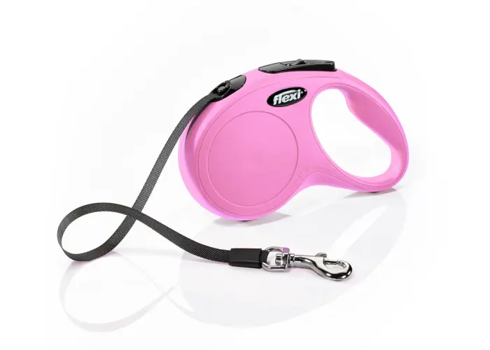Lesa retractabila pentru caini Flexi Classic, S, 5m, cu banda, roz