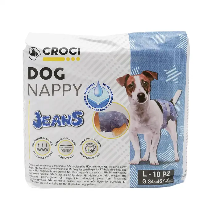 Scutece pentru caini, Croci Dog Nappy, model jeans, L, 34-48 cm