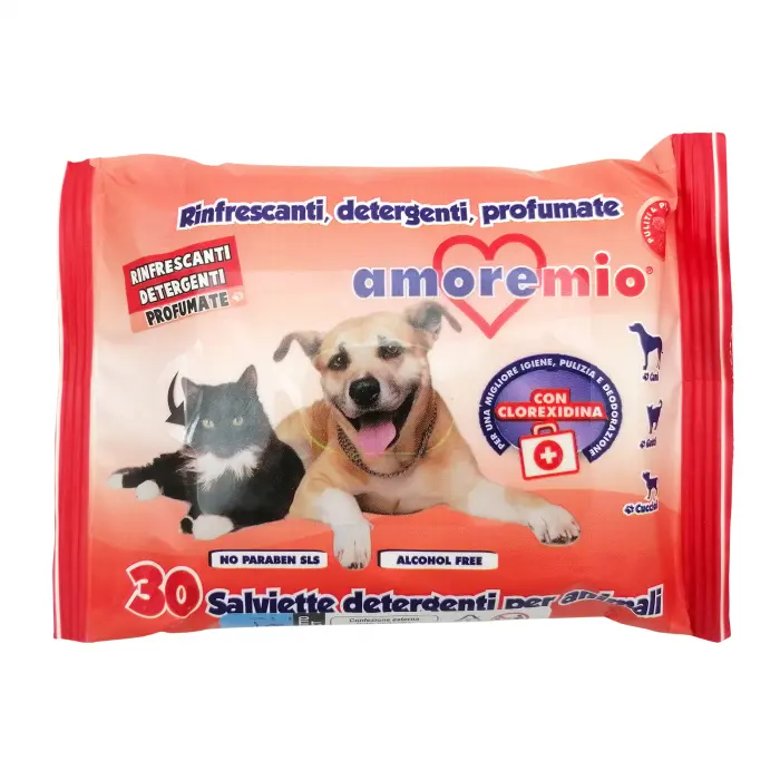 Servetele umede pentru caini si pisici Amore Mio, cu Chlorhexidrina, 30 bucati