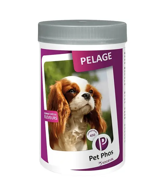 Supliment de vitamine si minerale pentru caini Pet Phos Pelage, Piele sanatoasa si blana stralucitoare, 450 Tablete