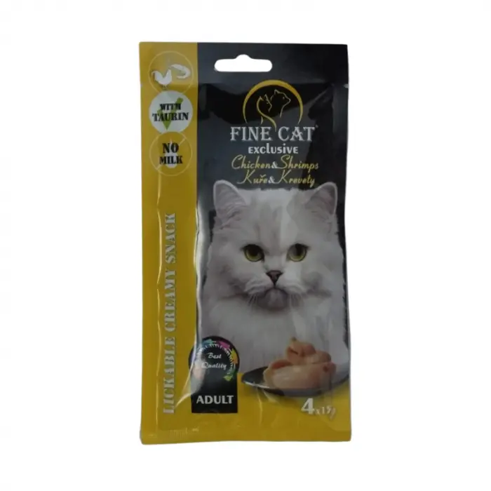Recompense cremoase pentru pisici Fine Cat Exclusive, Pui si creveti, 4 x 15g