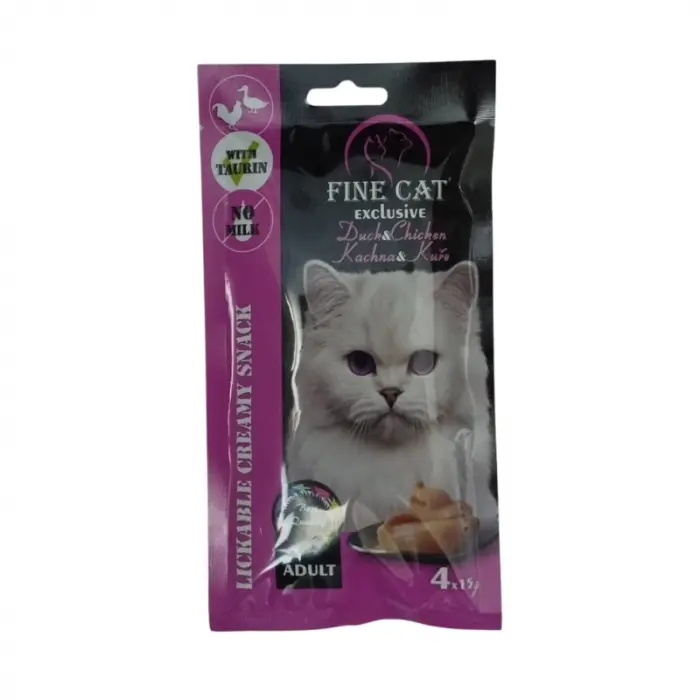 Recompense cremoase pentru pisici Fine Cat Exclusive, Rata si pui, 4 x 15g