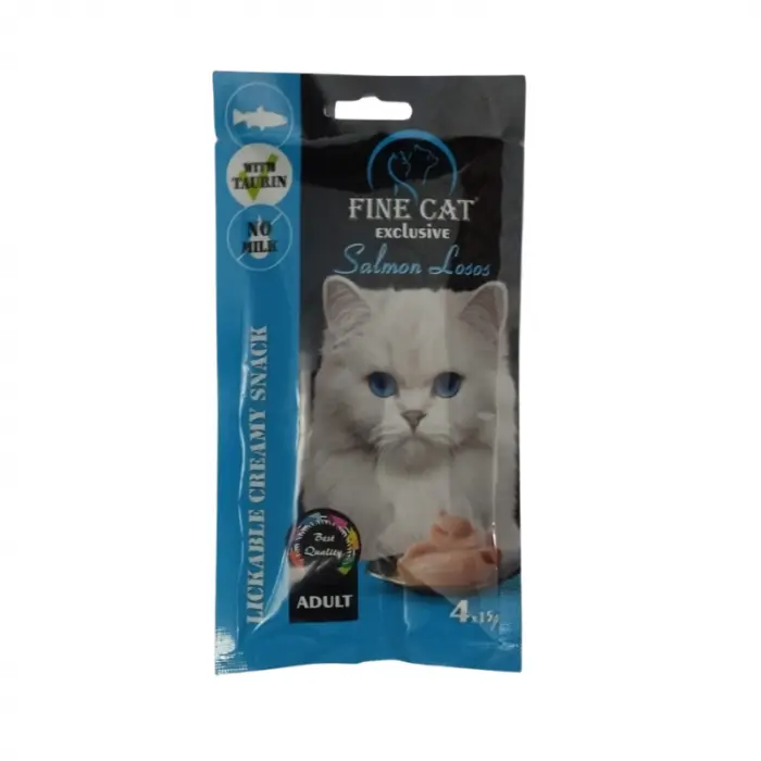 Recompense cremoase pentru pisici Fine Cat Exclusive, Somon, 4 x 15g