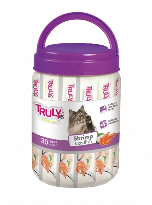 Recompense cremoase pentru pisici, Truly, creveti si cod, 420g, 30 bucati