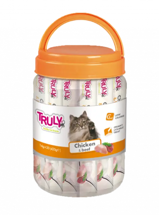 Recompense cremoase pentru pisici, Truly, pui si vita, 420g, 30 bucati
