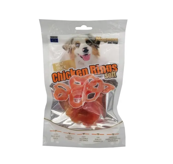 Recompense pentru caini Magnum, inele cu pui soft, 80g