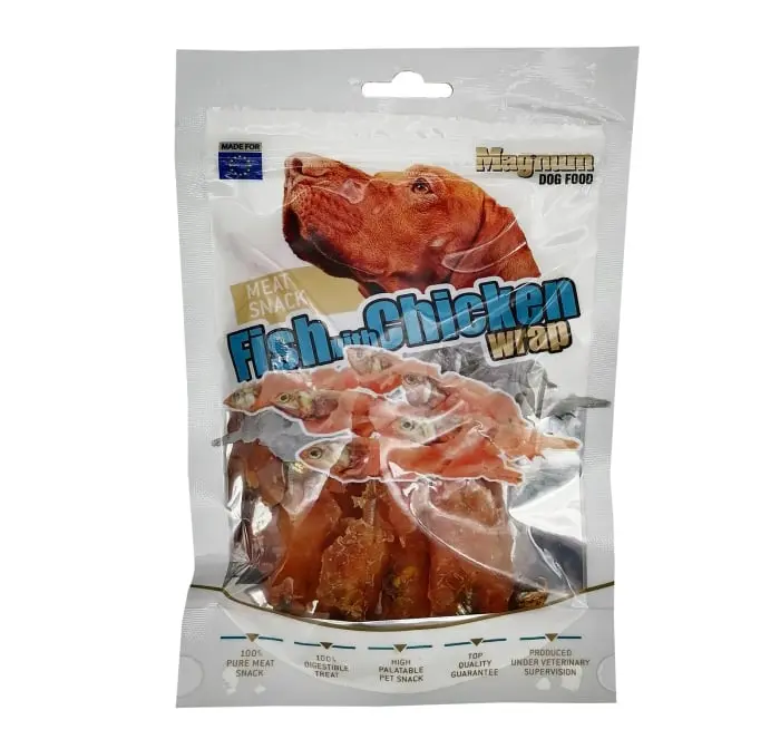 Recompense pentru caini Magnum, peste invelit cu pui, 80g