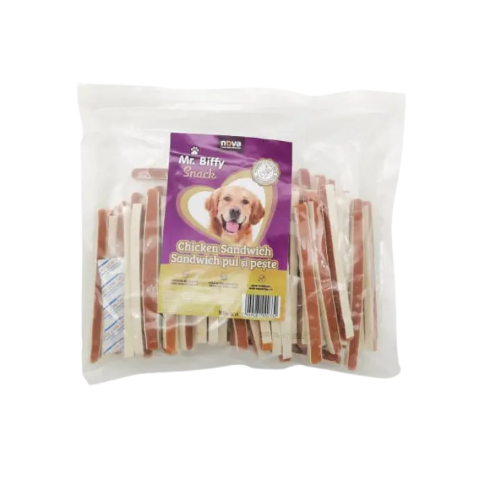 Recompense pentru caini Mr. Biffy, sandwich pui si peste, 500g