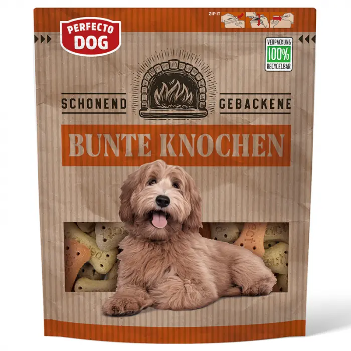 Recompense pentru caini Perfecto Dog, biscuiti os colorati, 400g