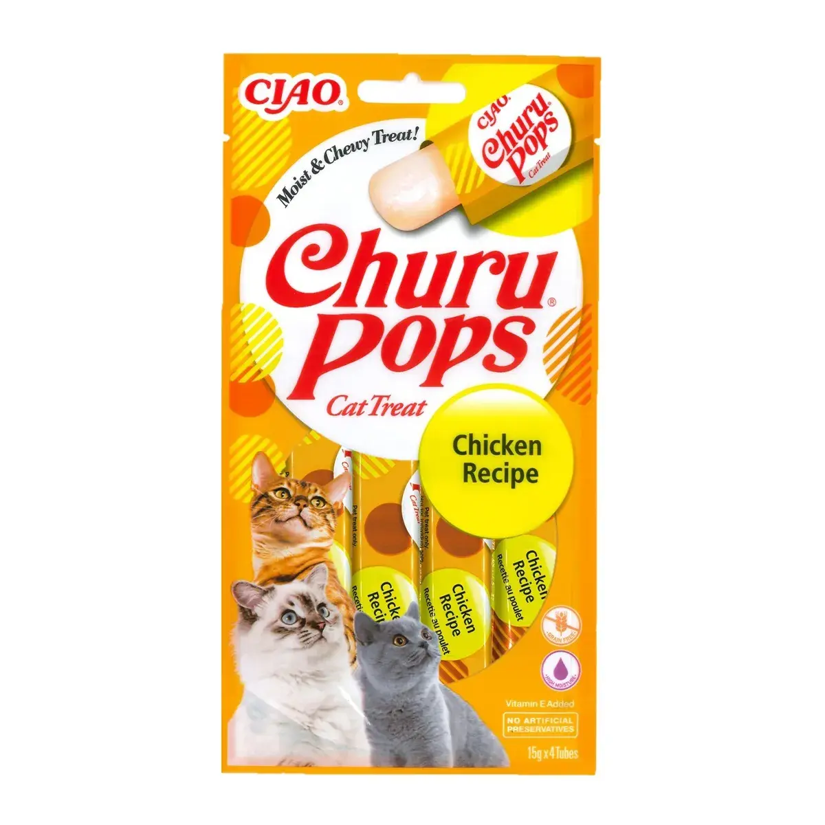 Recompense pentru pisici Inaba Ciao Churu Pops, Piure, Pui, 4 x 15g