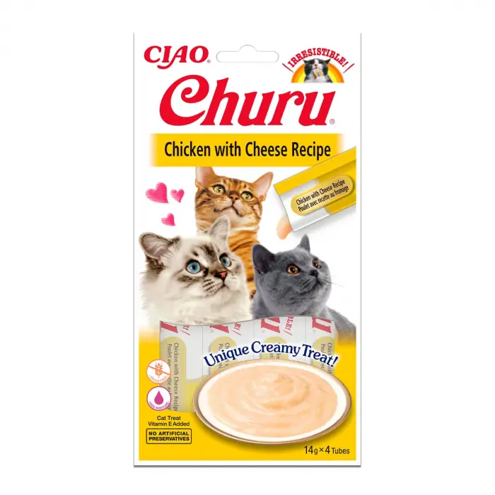 Recompense pentru pisici Inaba Ciao Churu, Piure, Pui cu branza, 4 x 14g
