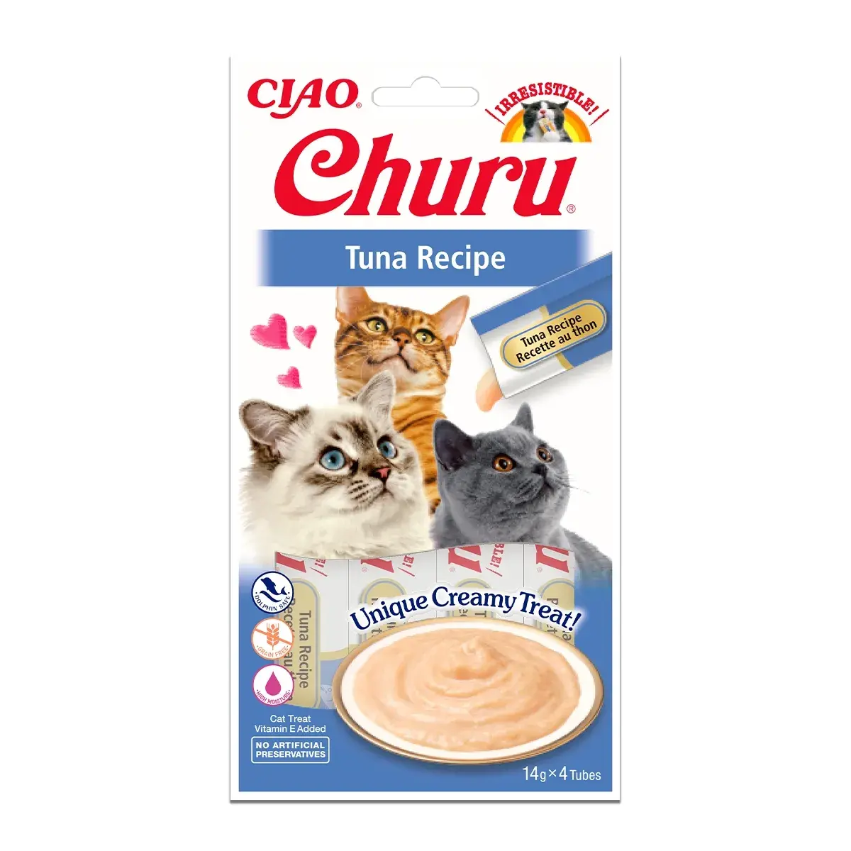 Recompense pentru pisici Inaba Ciao Churu, Piure, Ton, 4 x 14g