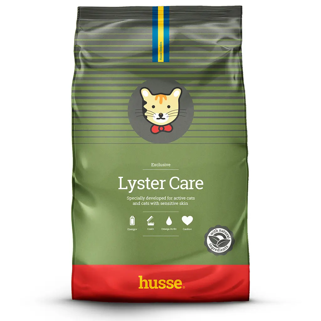 EXCLUSIVE LYSTER CARE | Hrana uscata completa Super Premium, pentru pisici adulte active, cu piele sensibila sau cu probleme dermatologice
