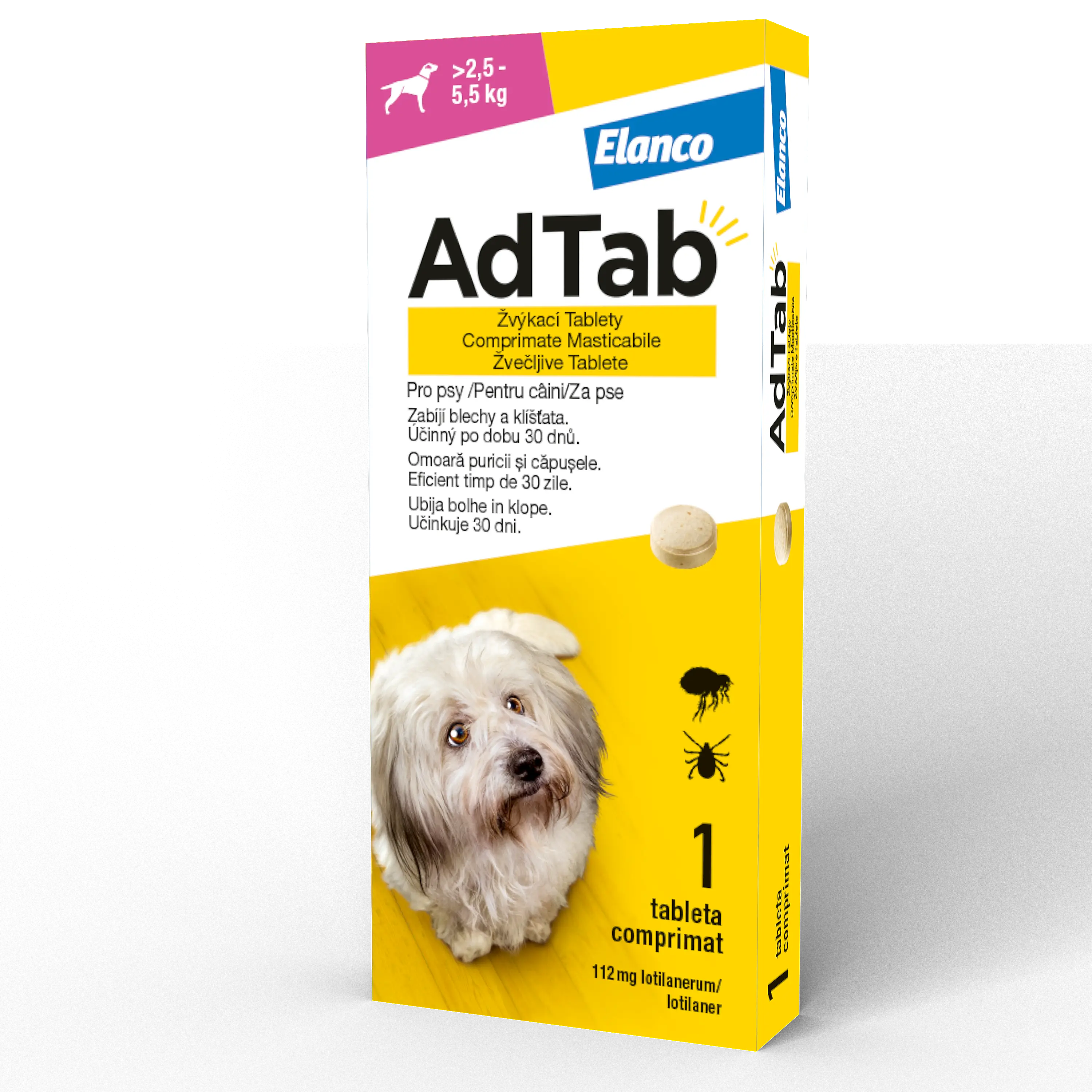 ADTAB 112 MG - 1 COMPRIMAT MASTICABIL PENTRU CAINI (2.5 KG - 5.5 KG)