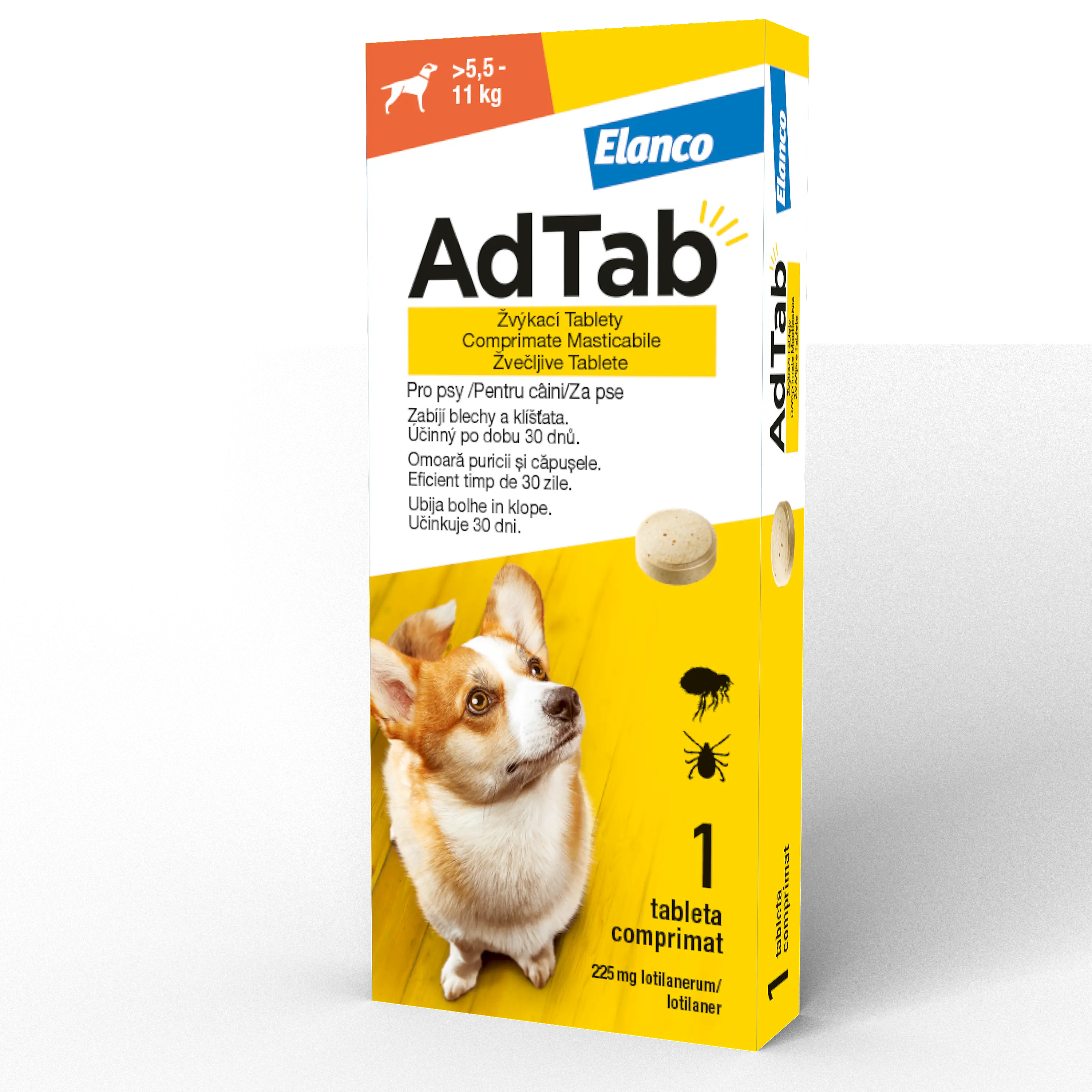 ADTAB 225 MG - 1 COMPRIMAT MASTICABIL PENTRU CAINI (5.5 KG - 11 KG)