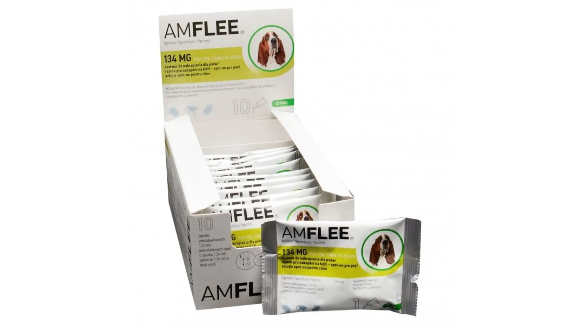 AMFLEE DOG 134 mg spot-on, M (10-20 Kg) 10 pipete