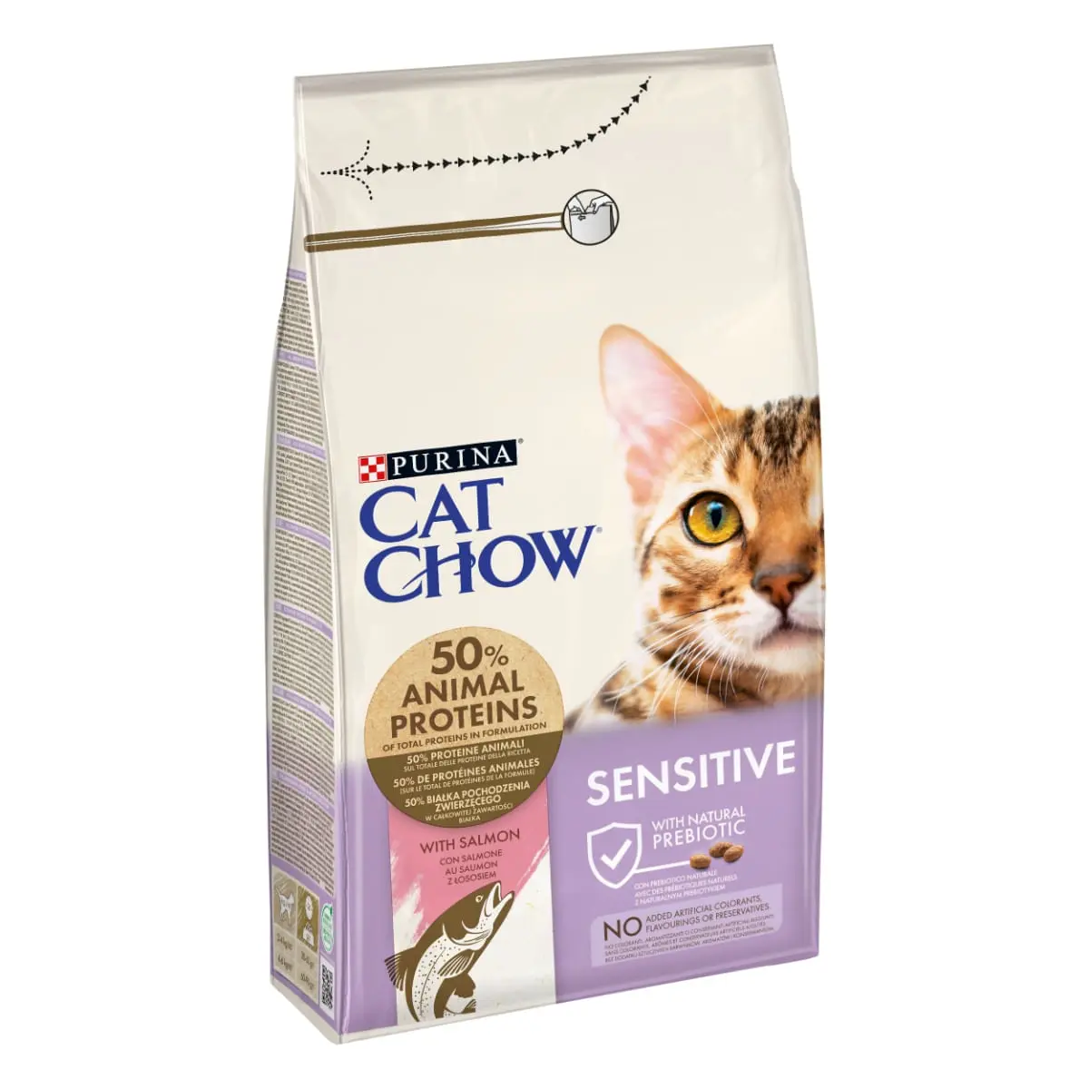 PURINA Cat Chow Sensitive, Somon, hrana uscata pentru pisici, sensibilitati digestive, 1.5kg