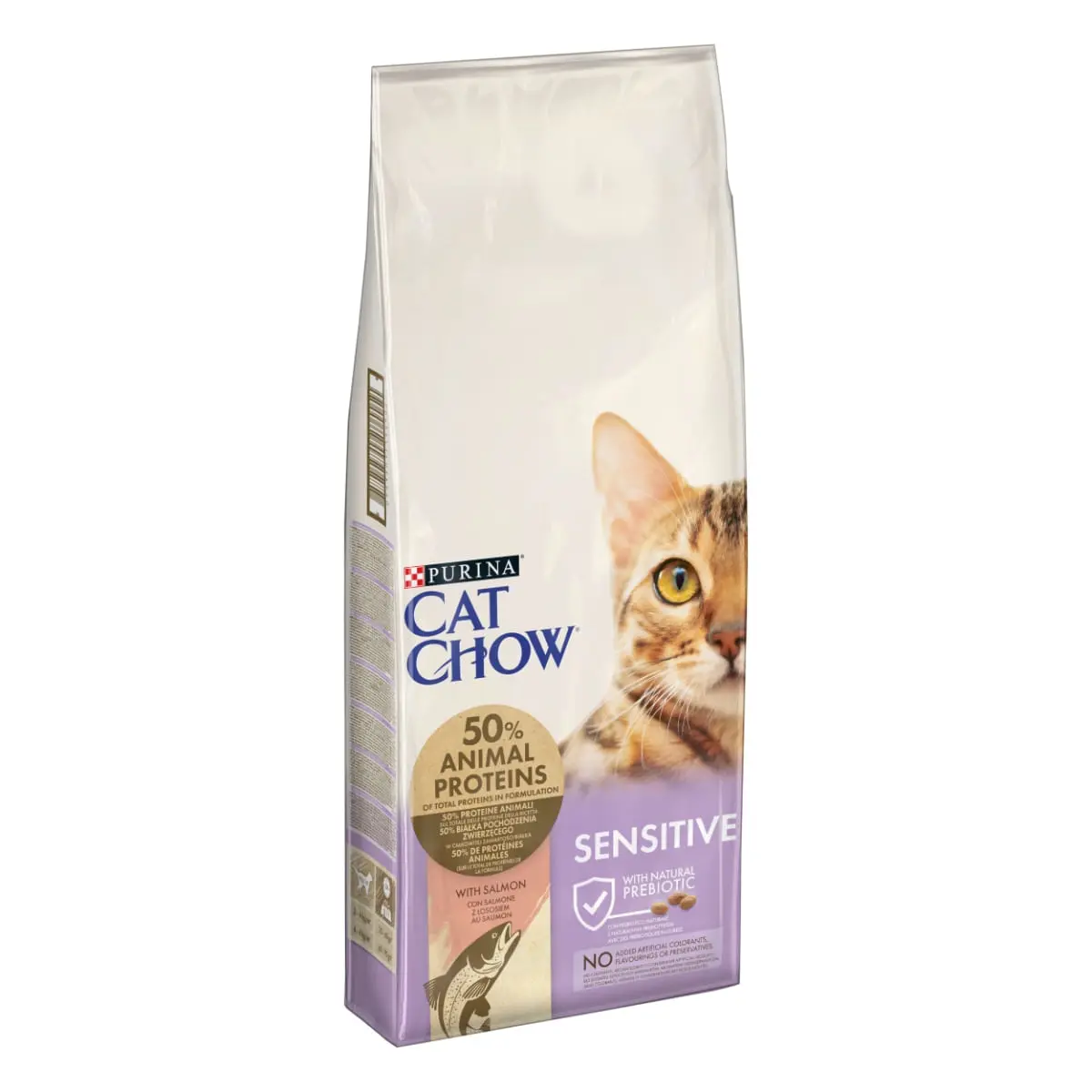 PURINA Cat Chow Sensitive, Somon, hrana uscata pentru pisici, sensibilitati digestive, 15kg