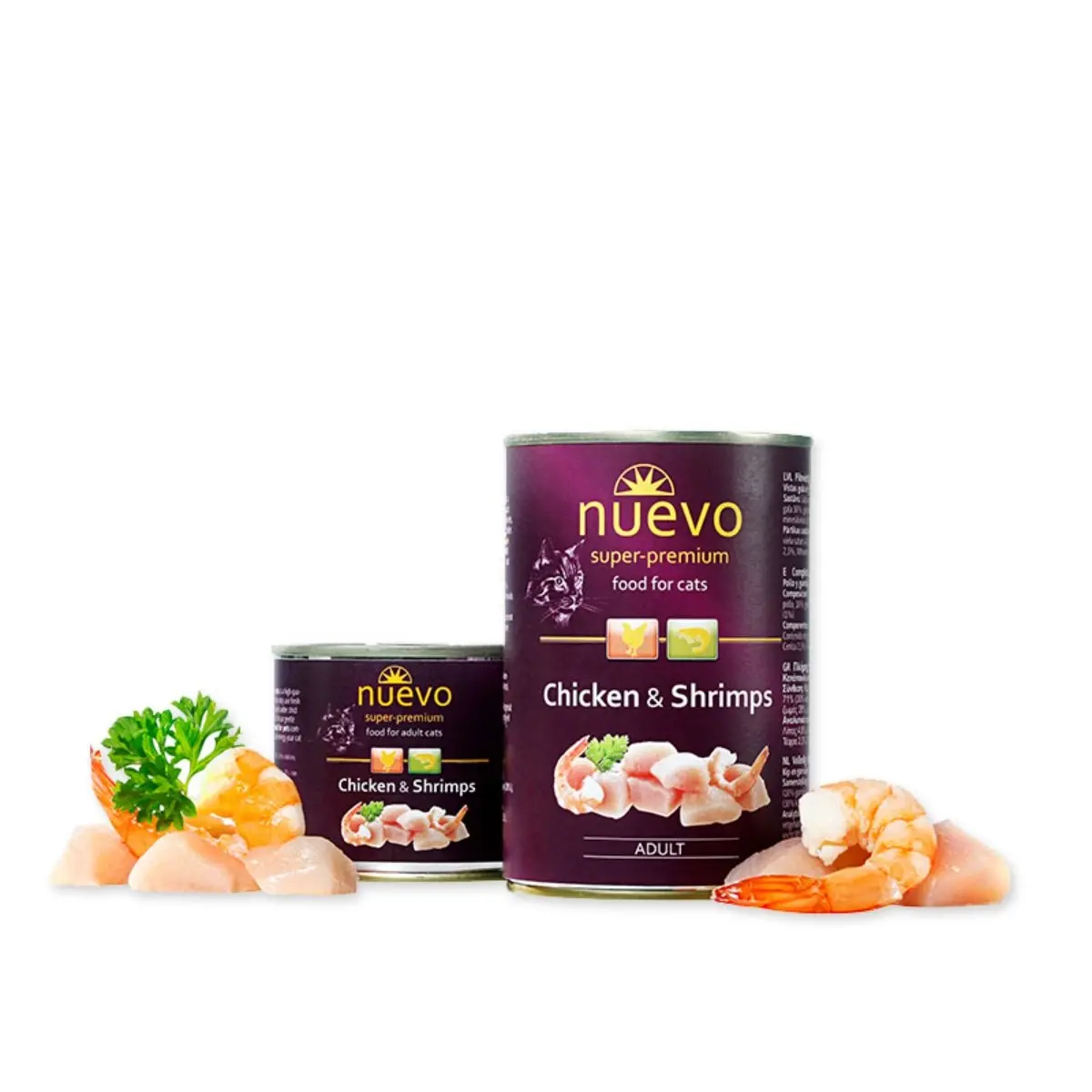 NUEVO, Pui si Creveti, conserva hrana umeda fara cereale pisici, apetit capricios, (pate), 400g