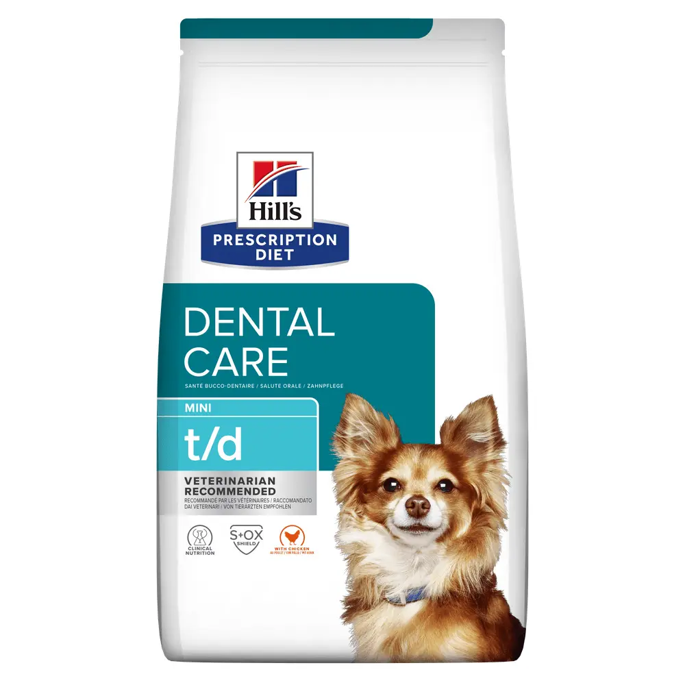 HILL'S Prescription Diet t/d Dental Care Mini, Pui, dieta veterinara caini, hrana uscata, sensibilitati dentare, 3kg - Image 2