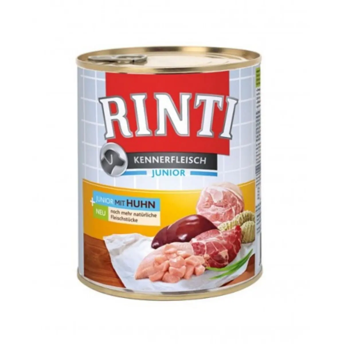 RINTI Junior, XS-XL, Pui, conserva hrana umeda fara cereale caini junior, (in suc propriu), 400g