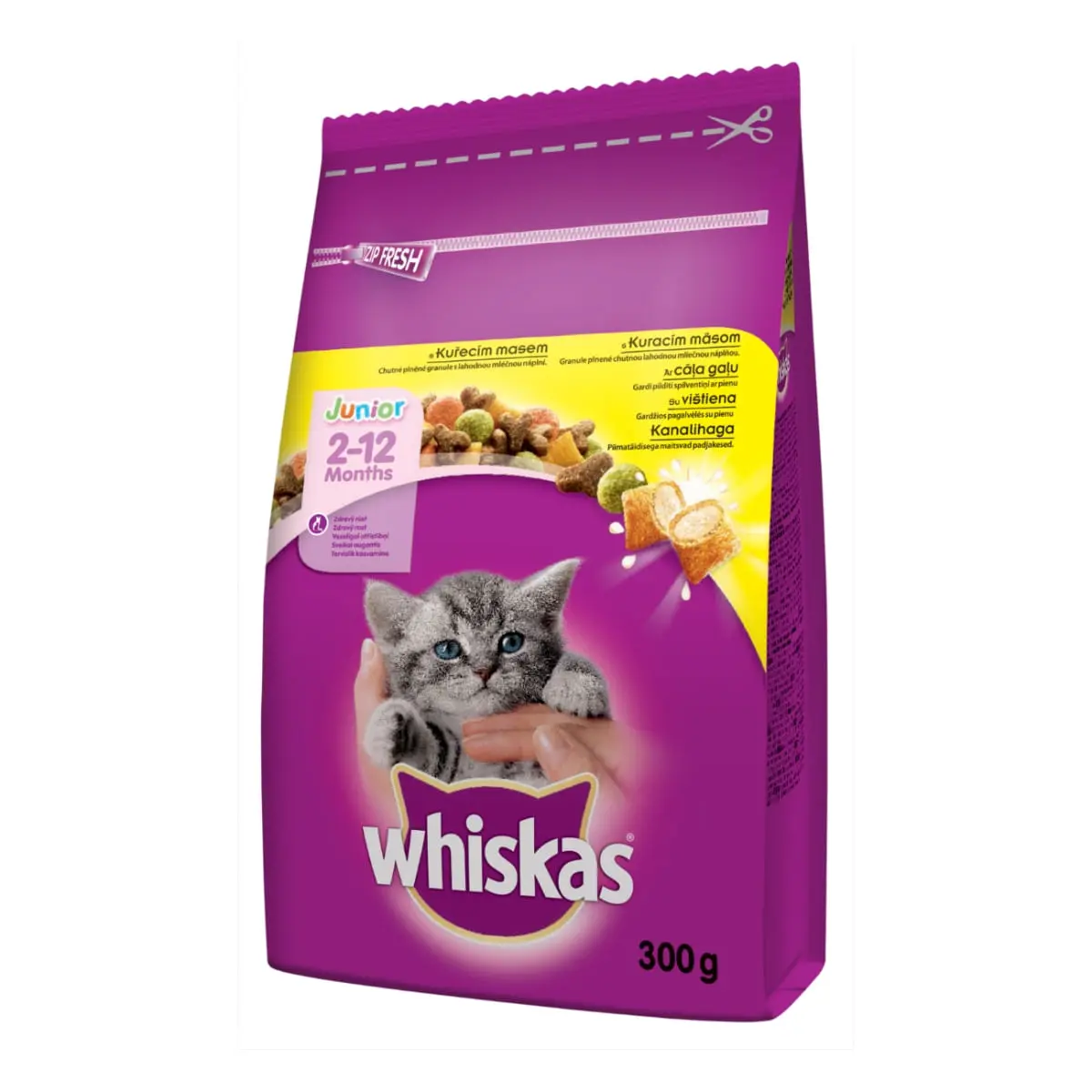 WHISKAS Junior, Pui, hrana uscata pisici junior, 300g