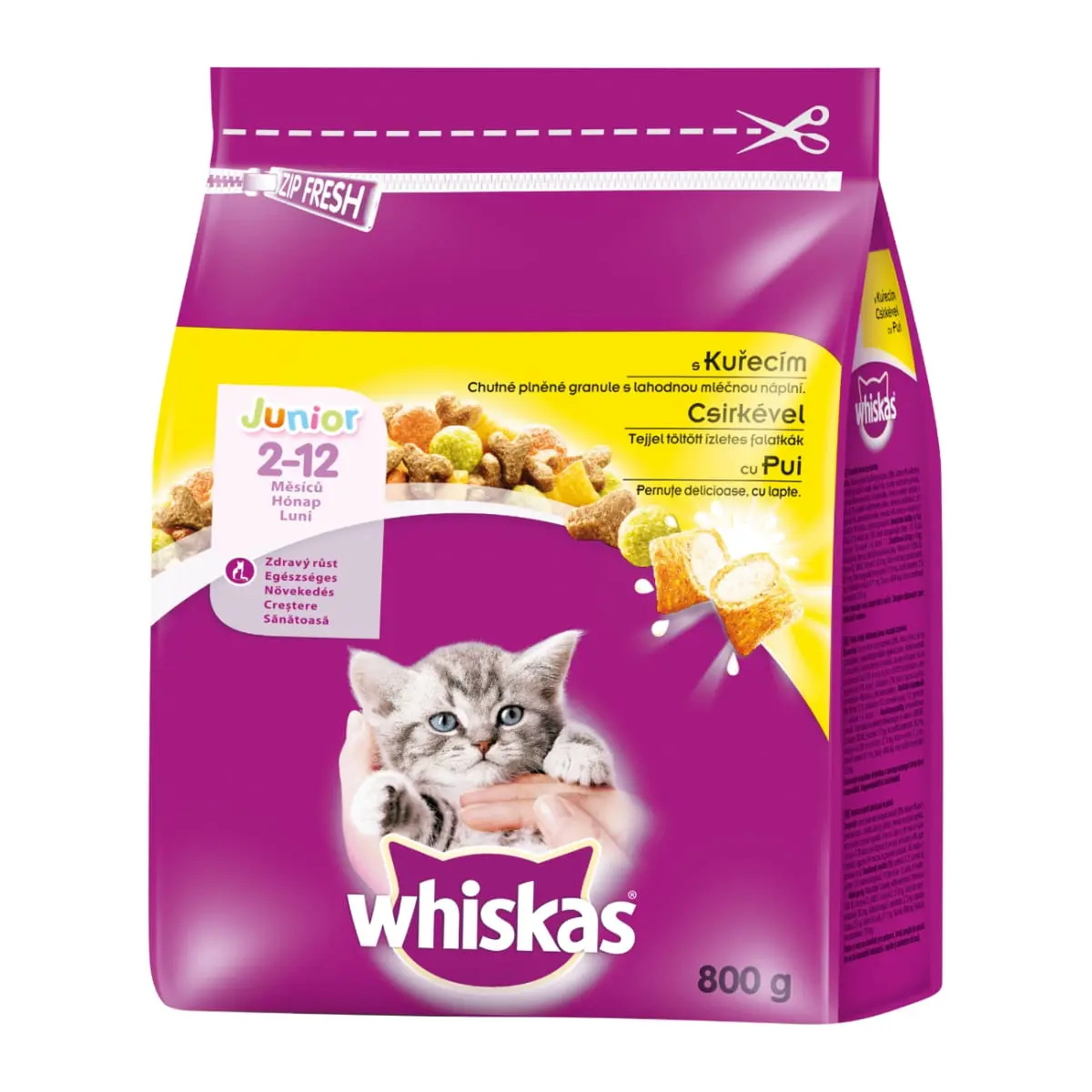 WHISKAS Junior, Pui, hrana uscata pisici junior, 800g