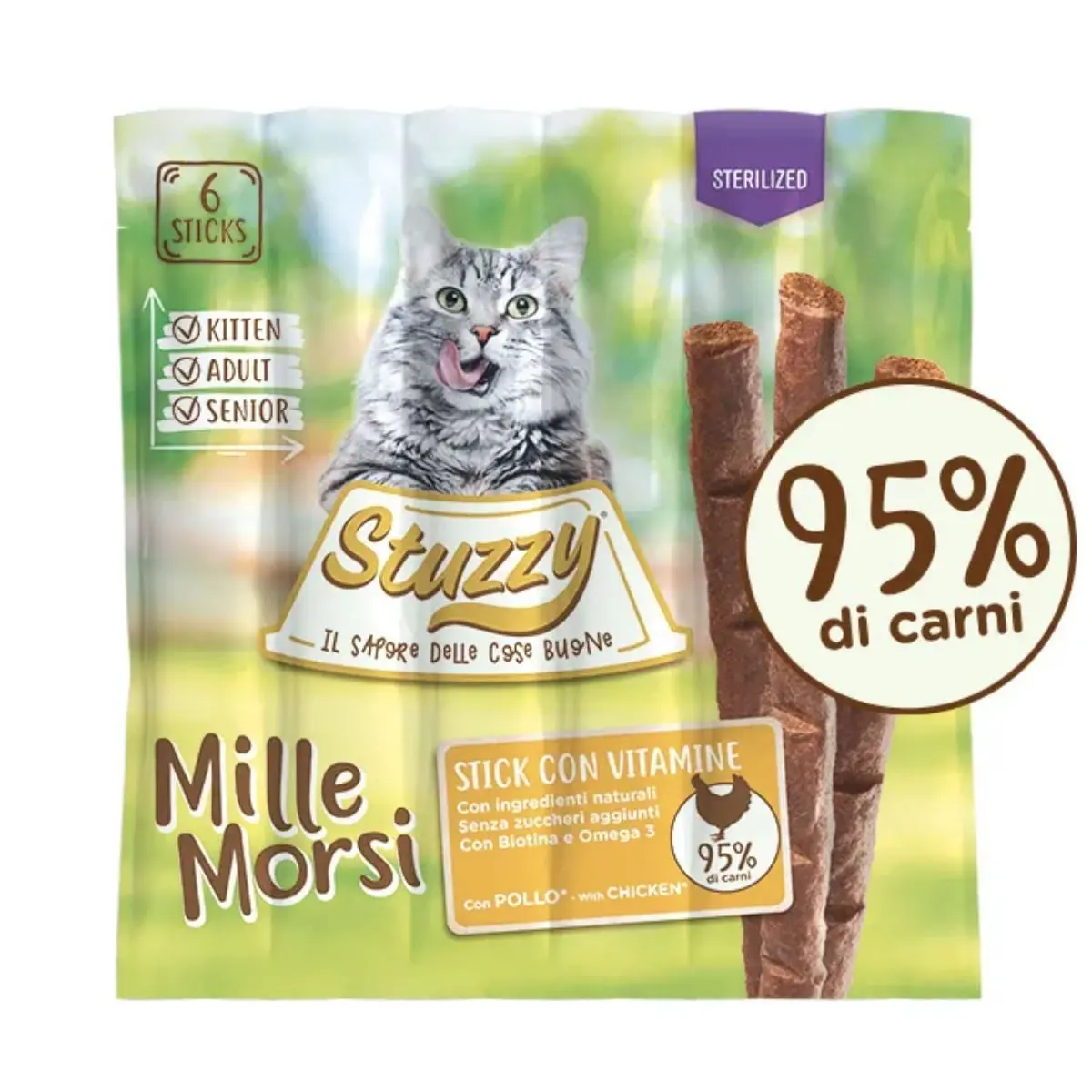 STUZZY Millemorsi Sterilised, Pui, punguta recompense pisici sterilizate, 30g